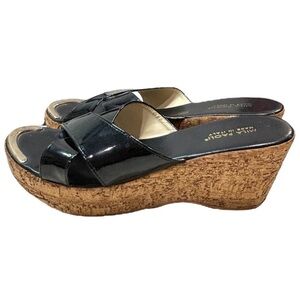 Mila Paoli black patent leather cork wedge sandals Made in Italy casual size 8
